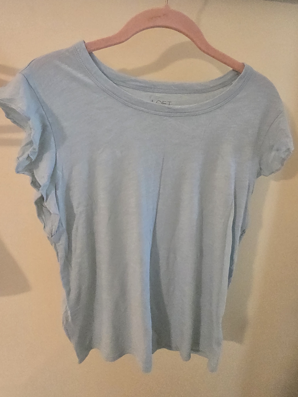 LOFT Light Blue Ruffle Sleeve Short Sleeve Tee